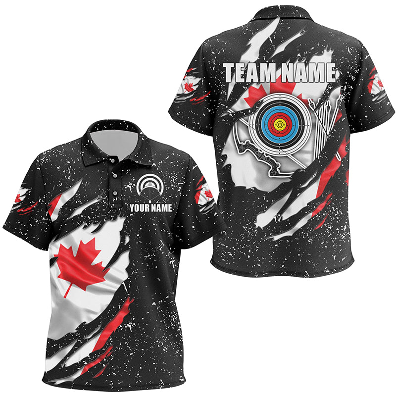 Grunge Canada Flag Target Archery Sets Polo Shirts Custom Patriotic Archery Jersey Attire