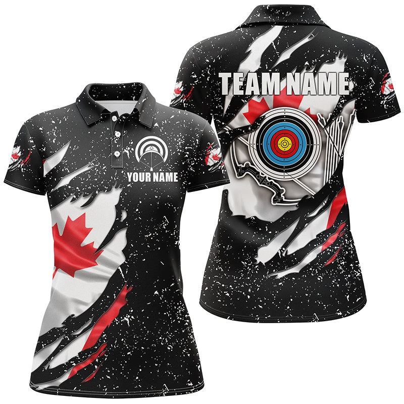 Grunge Canada Flag Target Archery Sets Polo Shirts Custom Patriotic Archery Jersey Attire