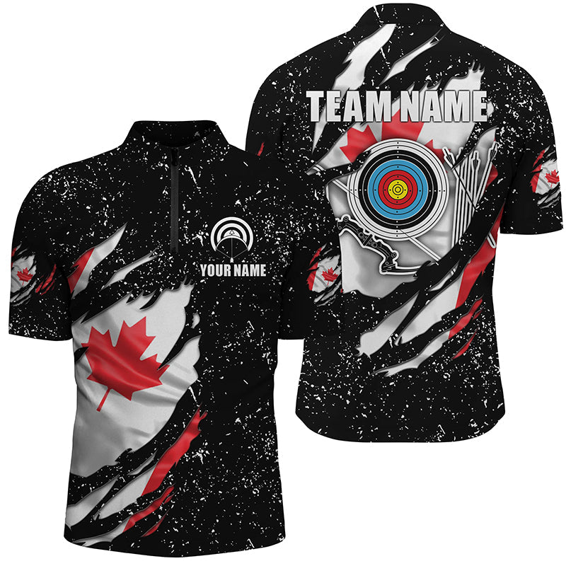 Grunge Canada Flag Archery Sets Quarter-Zip Shirts Custom Patriotic Archery Jersey