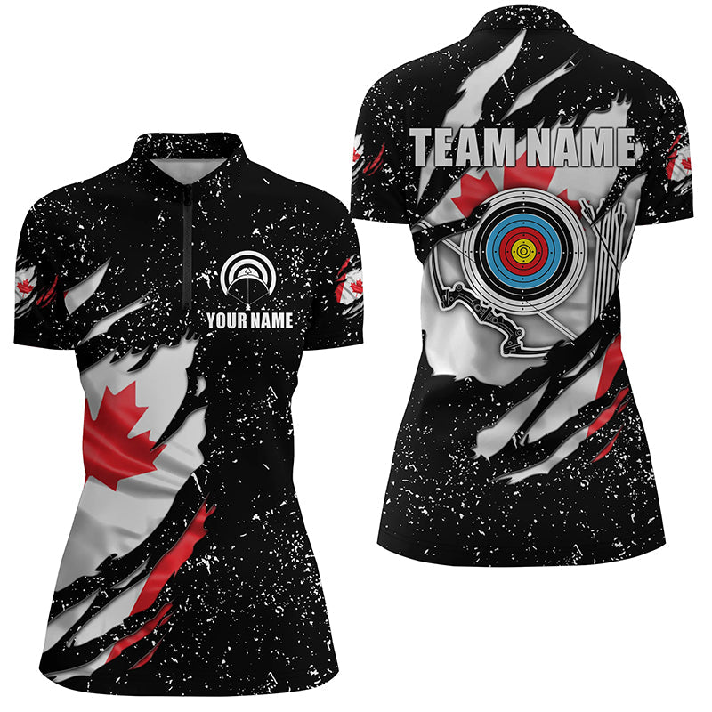 Grunge Canada Flag Archery Sets Quarter-Zip Shirts Custom Patriotic Archery Jersey