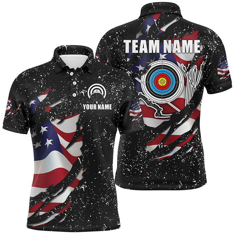 Grunge American Flag Target Archery Sets Polo Shirts Custom Patriotic Archery Jersey Attire