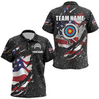 Grunge American Flag Target Archery Sets Polo Shirts Custom Patriotic Archery Jersey Attire