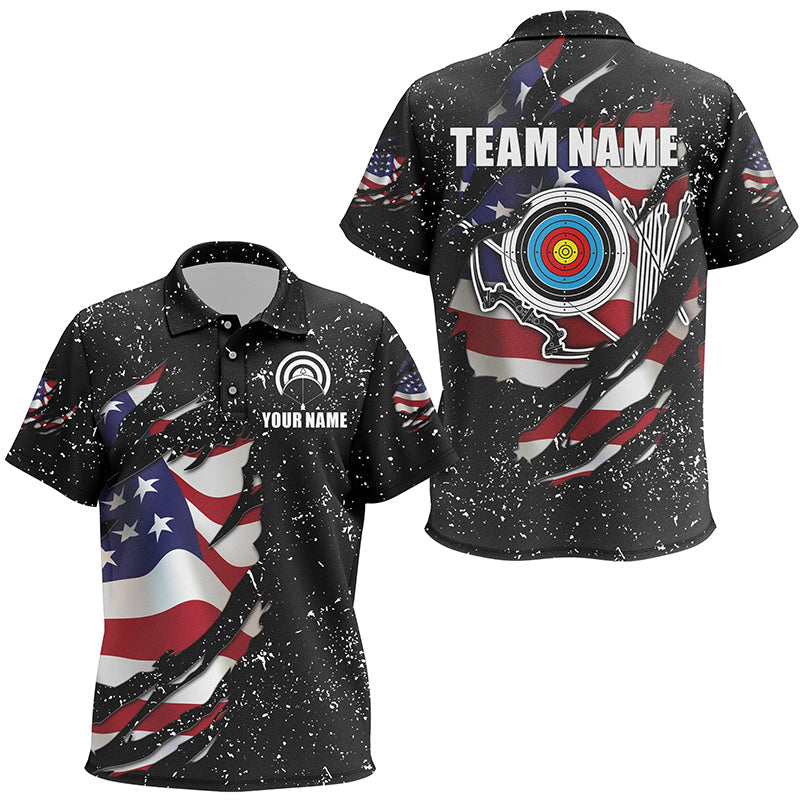 Grunge American Flag Target Archery Sets Polo Shirts Custom Patriotic Archery Jersey Attire