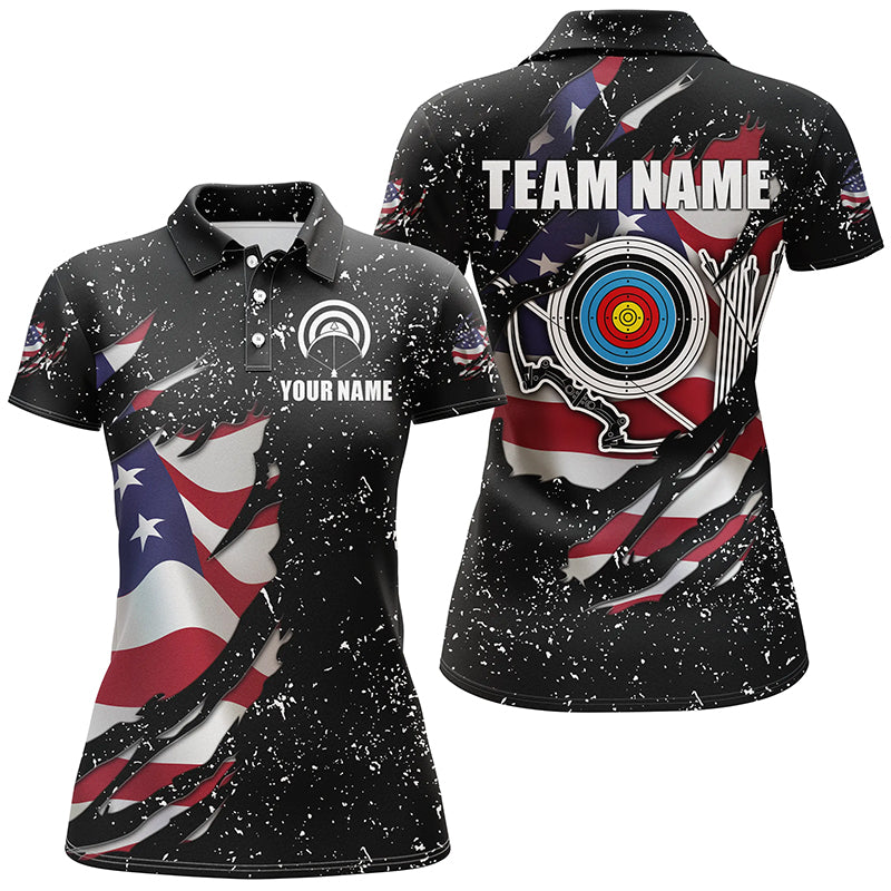 Grunge American Flag Target Archery Sets Polo Shirts Custom Patriotic Archery Jersey Attire