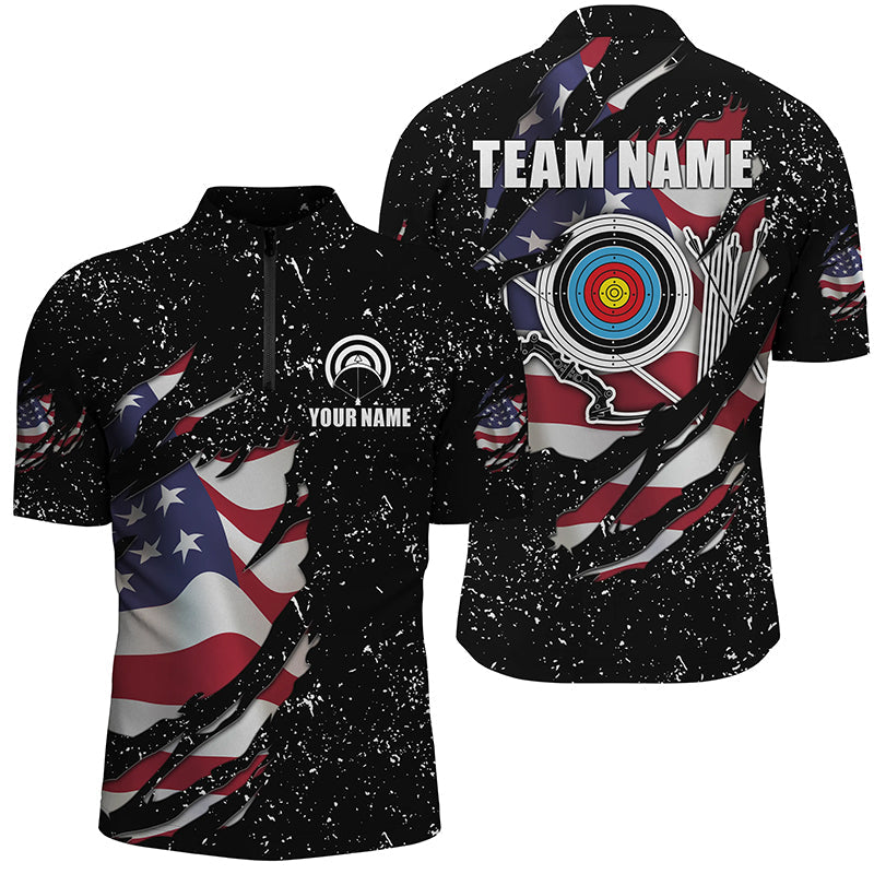 Grunge American Flag Archery Sets Quarter-Zip Shirts Custom Patriotic Archery Jersey