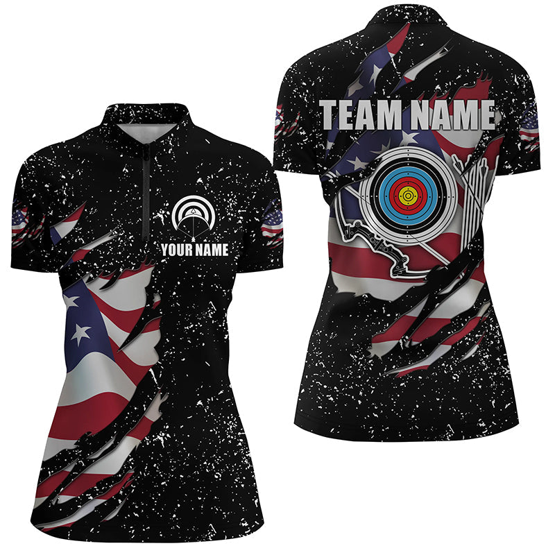 Grunge American Flag Archery Sets Quarter-Zip Shirts Custom Patriotic Archery Jersey