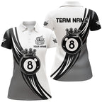 Personalized Black White 8 Ball Pool Crown Billiard Shirts, Best Billiard 8 Ball Team Jerseys