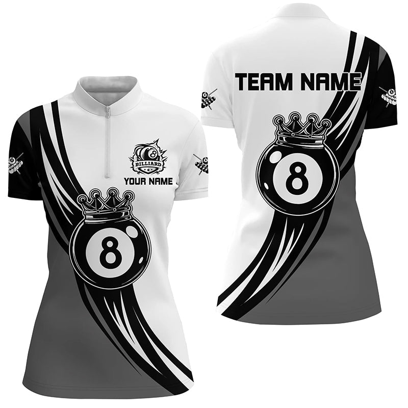Personalized Black White 8 Ball Pool Crown Billiard Shirts, Best Billiard 8 Ball Team Jerseys