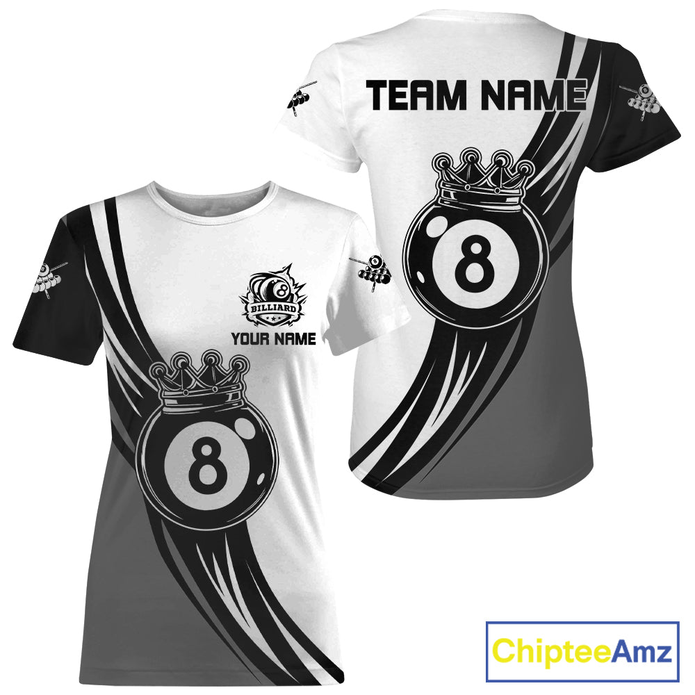 Personalized Black White 8 Ball Pool Crown ’s Billiard T-Shirt, Billiard Jersey, Billiard Gift