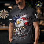 Personalized Grey American Flag Eagle Darts Shirts Custom Patriotic Darts League Jersey