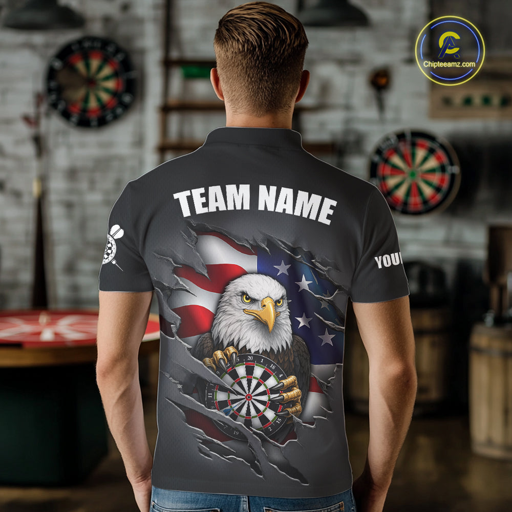 Personalized Grey American Flag Eagle Darts Shirts Custom Patriotic Darts League Jersey