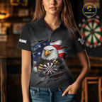 Personalized Grey American Flag Eagle Darts Shirts Custom Patriotic Darts League Jersey