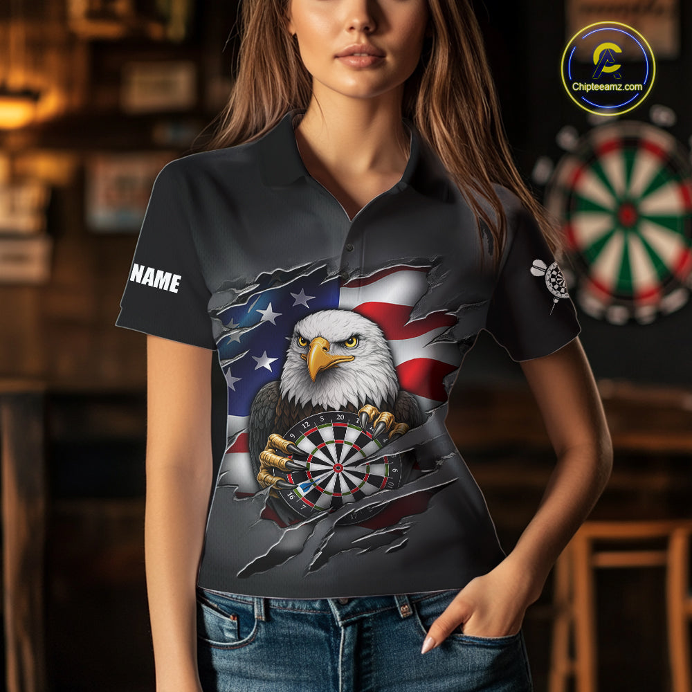 Personalized Grey American Flag Eagle Darts Shirts Custom Patriotic Darts League Jersey