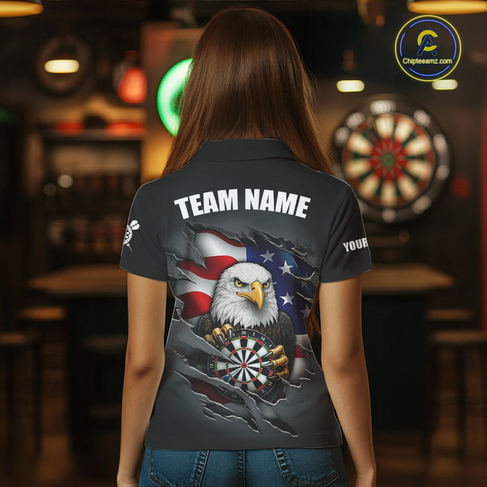 Personalized Grey American Flag Eagle Darts Shirts Custom Patriotic Darts League Jersey