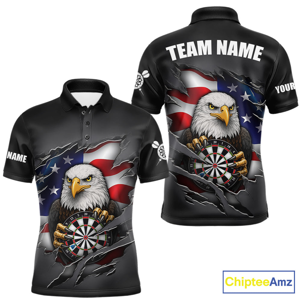 Personalized Grey American Flag Eagle Darts Shirts Custom Patriotic Darts League Jersey