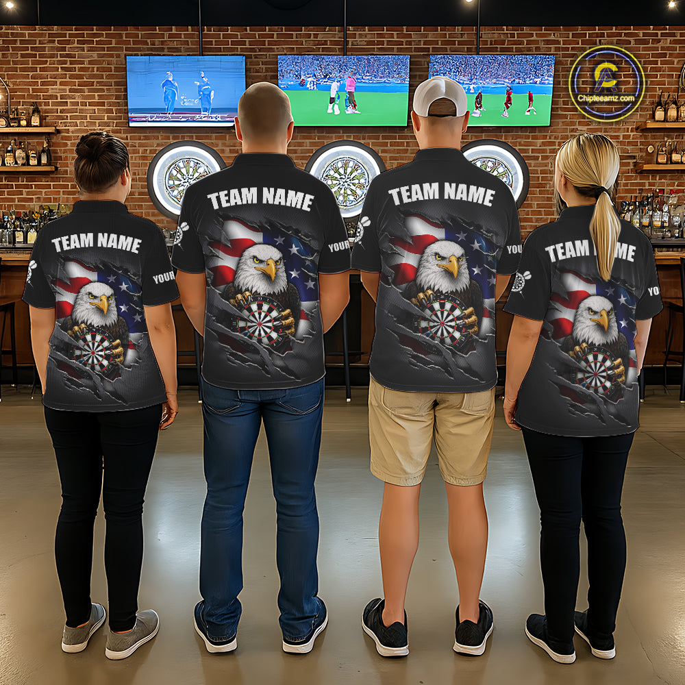 Personalized Grey American Flag Eagle Darts Shirts Custom Patriotic Darts League Jersey