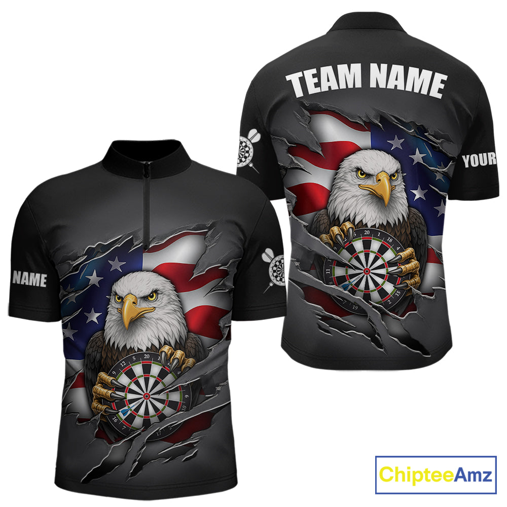 Personalized Grey American Flag Eagle Darts Shirts Custom Patriotic Darts League Jersey