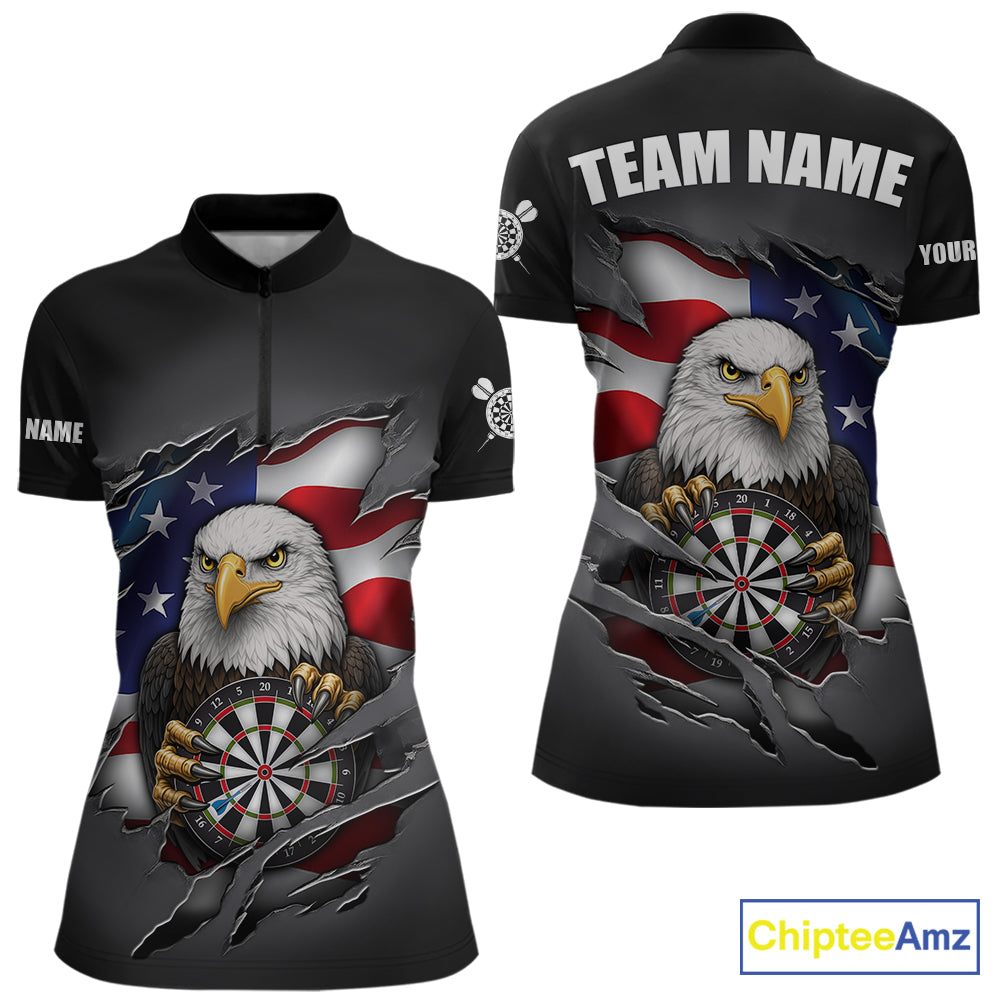 Personalized Grey American Flag Eagle Darts Shirts Custom Patriotic Darts League Jersey