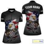Personalized Grey American Flag Eagle Darts Shirts Custom Patriotic Darts League Jersey