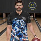 Personalized Blue Neon Tiger Bowling Jersey Custom Bowling League Team Shirt Polo, 1/4 Zip