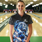 Personalized Blue Neon Tiger Bowling Jersey Custom Bowling League Team Shirt Polo, 1/4 Zip
