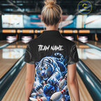 Personalized Blue Neon Tiger Bowling Jersey Custom Bowling League Team Shirt Polo, 1/4 Zip