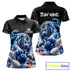 Personalized Blue Neon Tiger Bowling Jersey Custom Bowling League Team Shirt Polo, 1/4 Zip