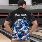 Personalized Blue Neon Tiger Bowling Jersey Custom Bowling League Team Shirt Polo, 1/4 Zip