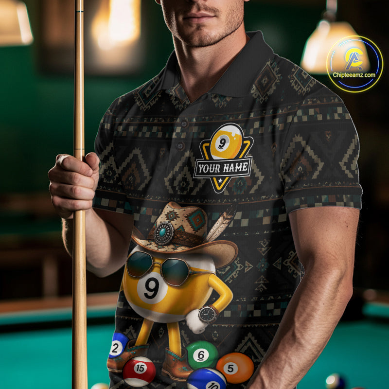 Funny Cowboy 9 Ball Pool Tribal Billiard Shirts Custom Billiard Jersey, Pool Player Gift