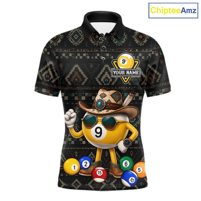 Funny Cowboy 9 Ball Pool Tribal Billiard Shirts Custom Billiard Jersey, Pool Player Gift