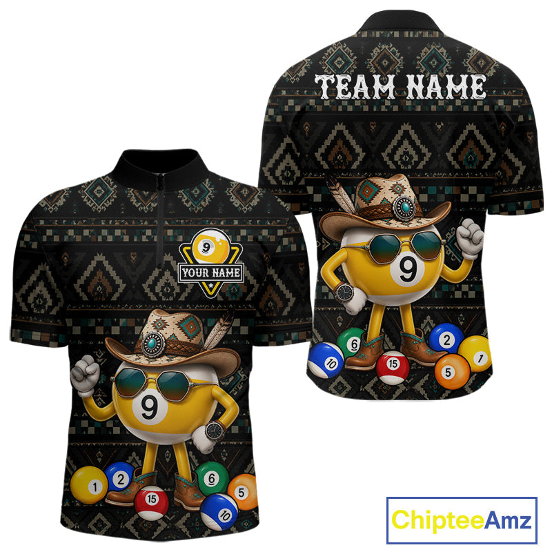 Funny Cowboy 9 Ball Pool Tribal Billiard Shirts Custom Billiard Jersey, Pool Player Gift