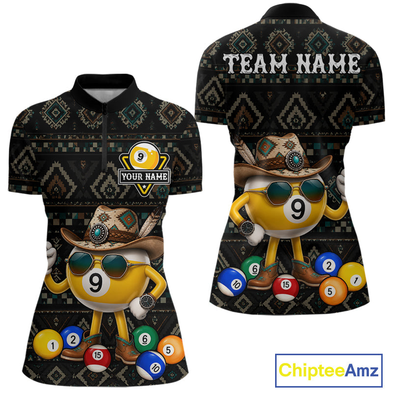Funny Cowboy 9 Ball Pool Tribal Billiard Shirts Custom Billiard Jersey, Pool Player Gift
