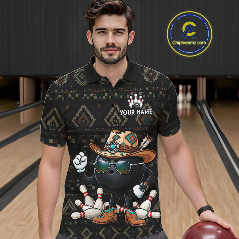 Funny Cowboy Tribal Pattern Bowling Shirts Custom Bowling Team Jersey Polo & Quarter Zip