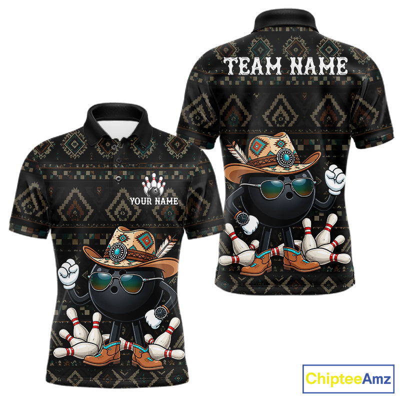Funny Cowboy Tribal Pattern Bowling Shirts Custom Bowling Team Jersey Polo & Quarter Zip