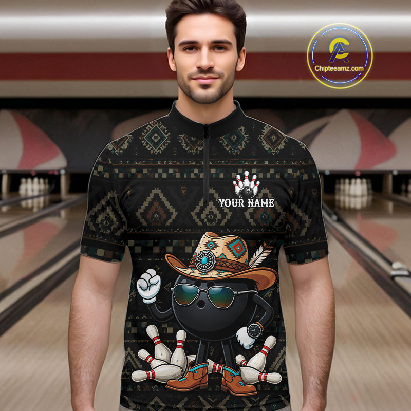 Funny Cowboy Tribal Pattern Bowling Shirts Custom Bowling Team Jersey Polo & Quarter Zip