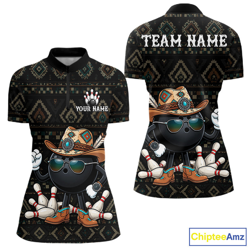 Funny Cowboy Tribal Pattern Bowling Shirts Custom Bowling Team Jersey Polo & Quarter Zip