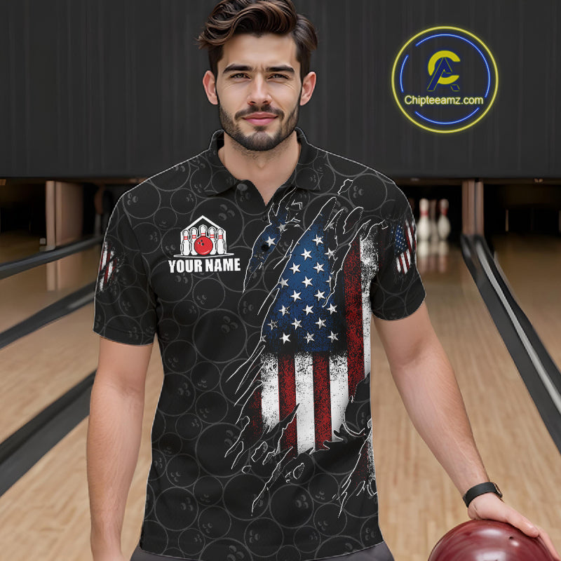 Vintage American Flag Bowling Shirts, Custom Patriotic Bowling Team Jersey