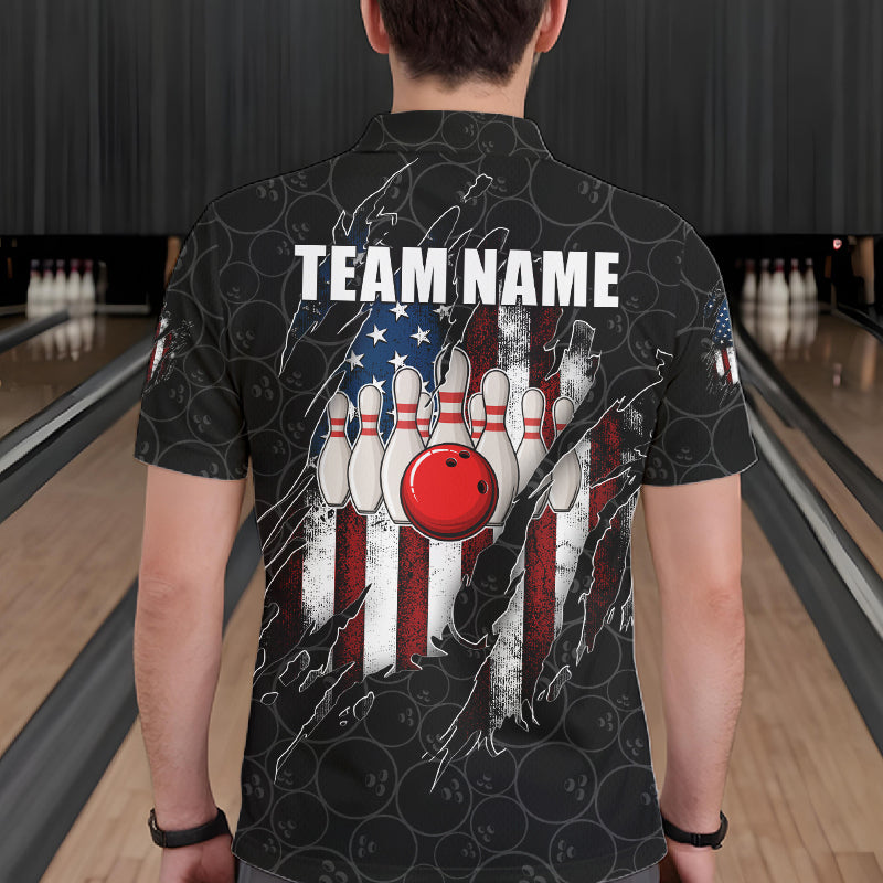 Vintage American Flag Bowling Shirts, Custom Patriotic Bowling Team Jersey