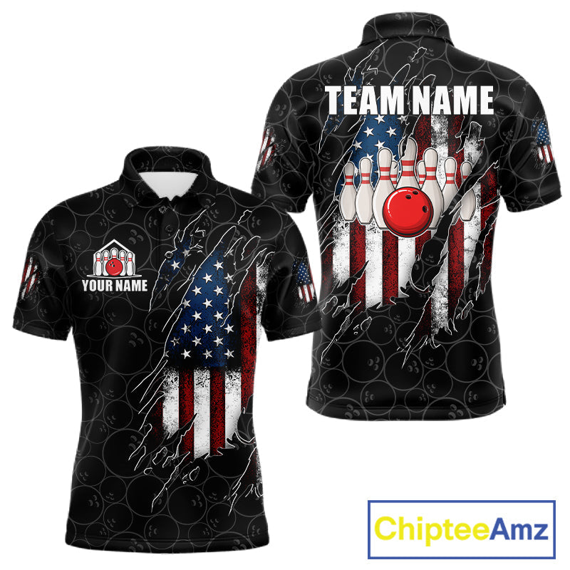 Vintage American Flag Bowling Shirts, Custom Patriotic Bowling Team Jersey