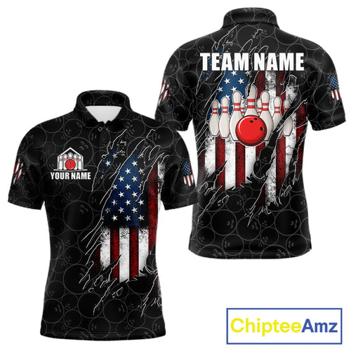 Vintage American Flag Bowling Shirts, Custom Patriotic Bowling Team Jersey