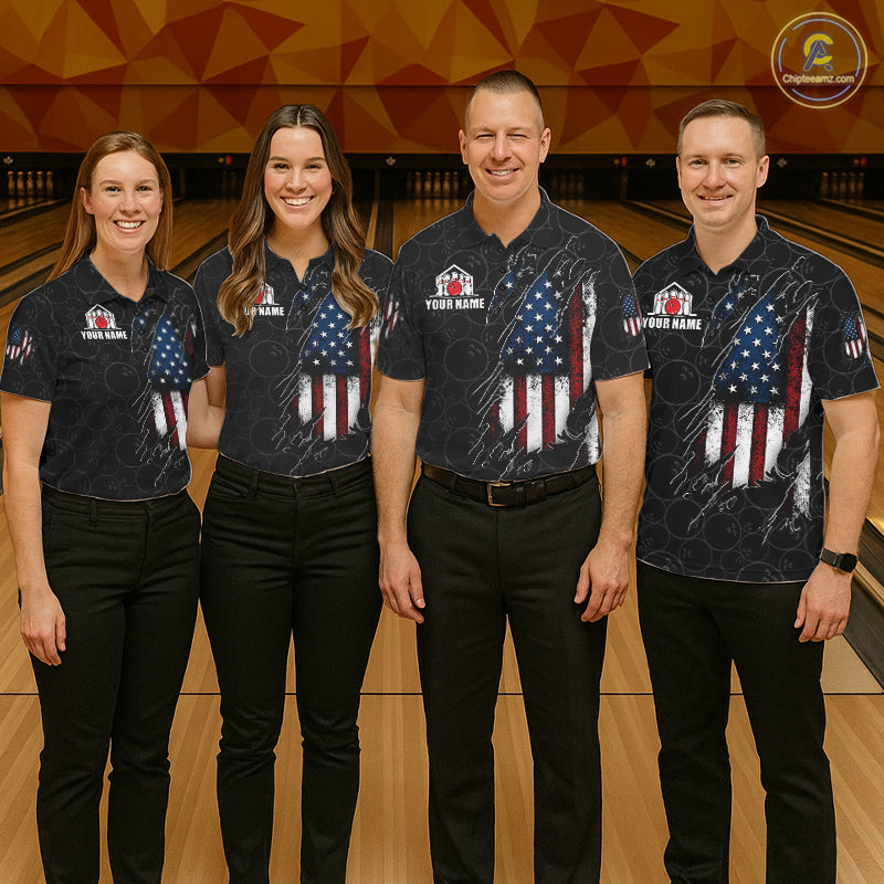 Vintage American Flag Bowling Shirts, Custom Patriotic Bowling Team Jersey