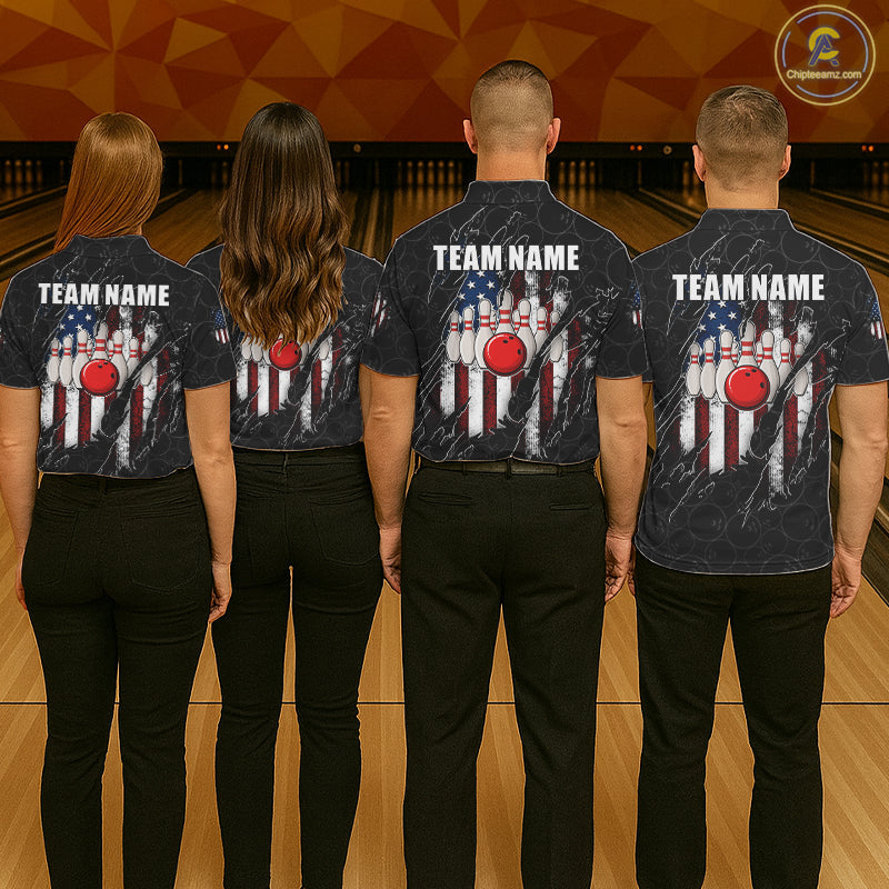 Vintage American Flag Bowling Shirts, Custom Patriotic Bowling Team Jersey