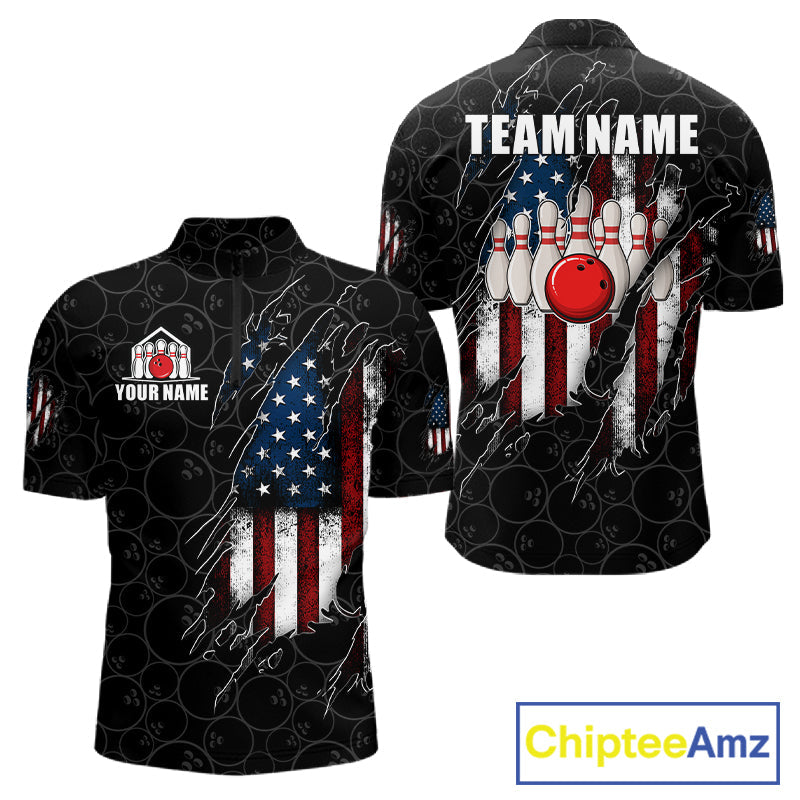 Vintage American Flag Bowling Shirts, Custom Patriotic Bowling Team Jersey