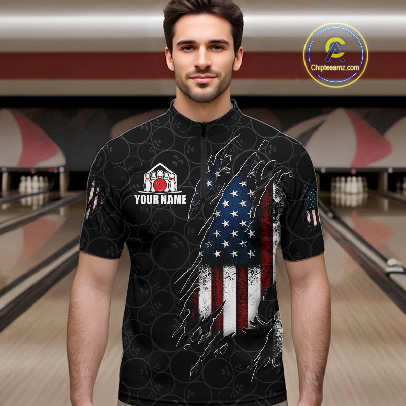 Vintage American Flag Bowling Shirts, Custom Patriotic Bowling Team Jersey