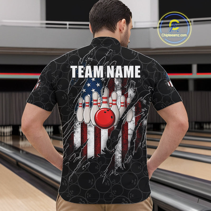 Vintage American Flag Bowling Shirts, Custom Patriotic Bowling Team Jersey