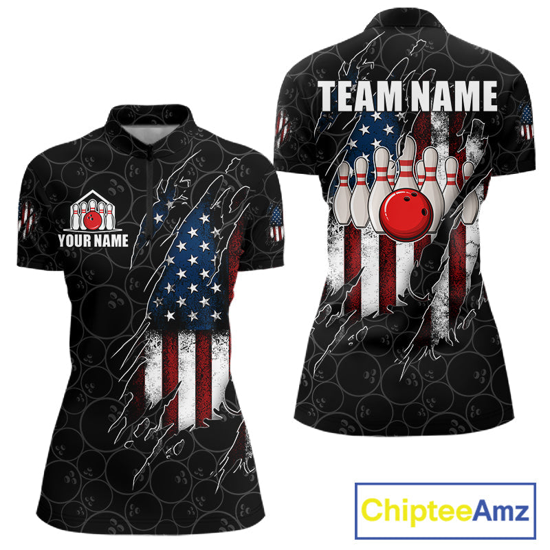 Vintage American Flag Bowling Shirts, Custom Patriotic Bowling Team Jersey
