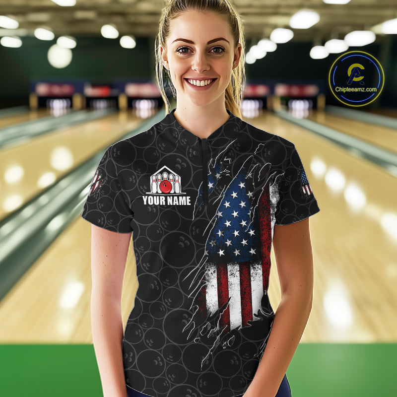 Vintage American Flag Bowling Shirts, Custom Patriotic Bowling Team Jersey