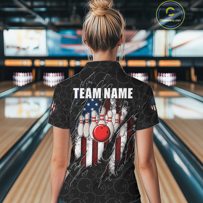 Vintage American Flag Bowling Shirts, Custom Patriotic Bowling Team Jersey