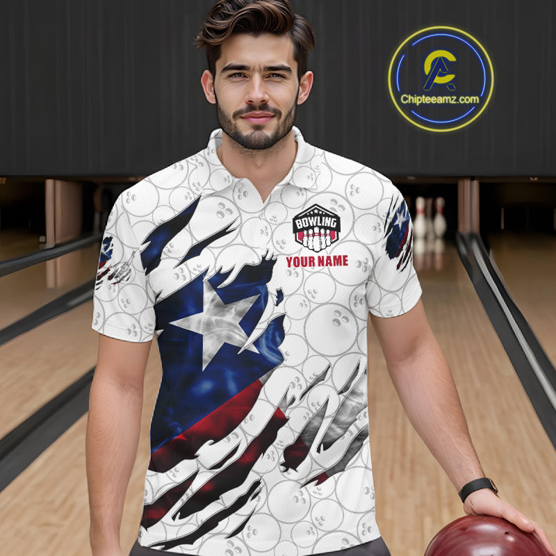 Custom Smoke Texas Flag White Bowling Shirts, Patriotic Bowling Team Jersey Polo & 1/4 Zip