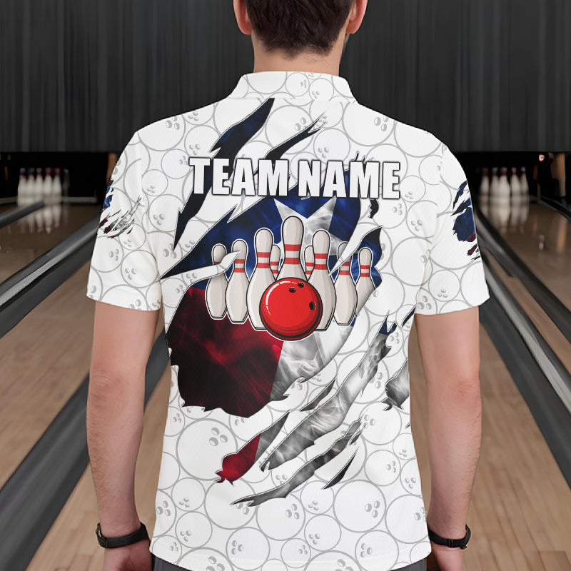 Custom Smoke Texas Flag White Bowling Shirts, Patriotic Bowling Team Jersey Polo & 1/4 Zip